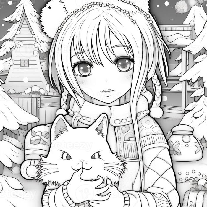 Christmas anime coloring pages